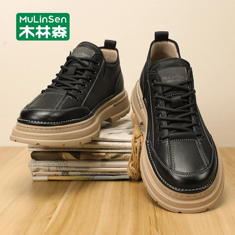 木林森2025秋季新款板鞋男款运动休闲厚底工装增高潮鞋时尚男鞋