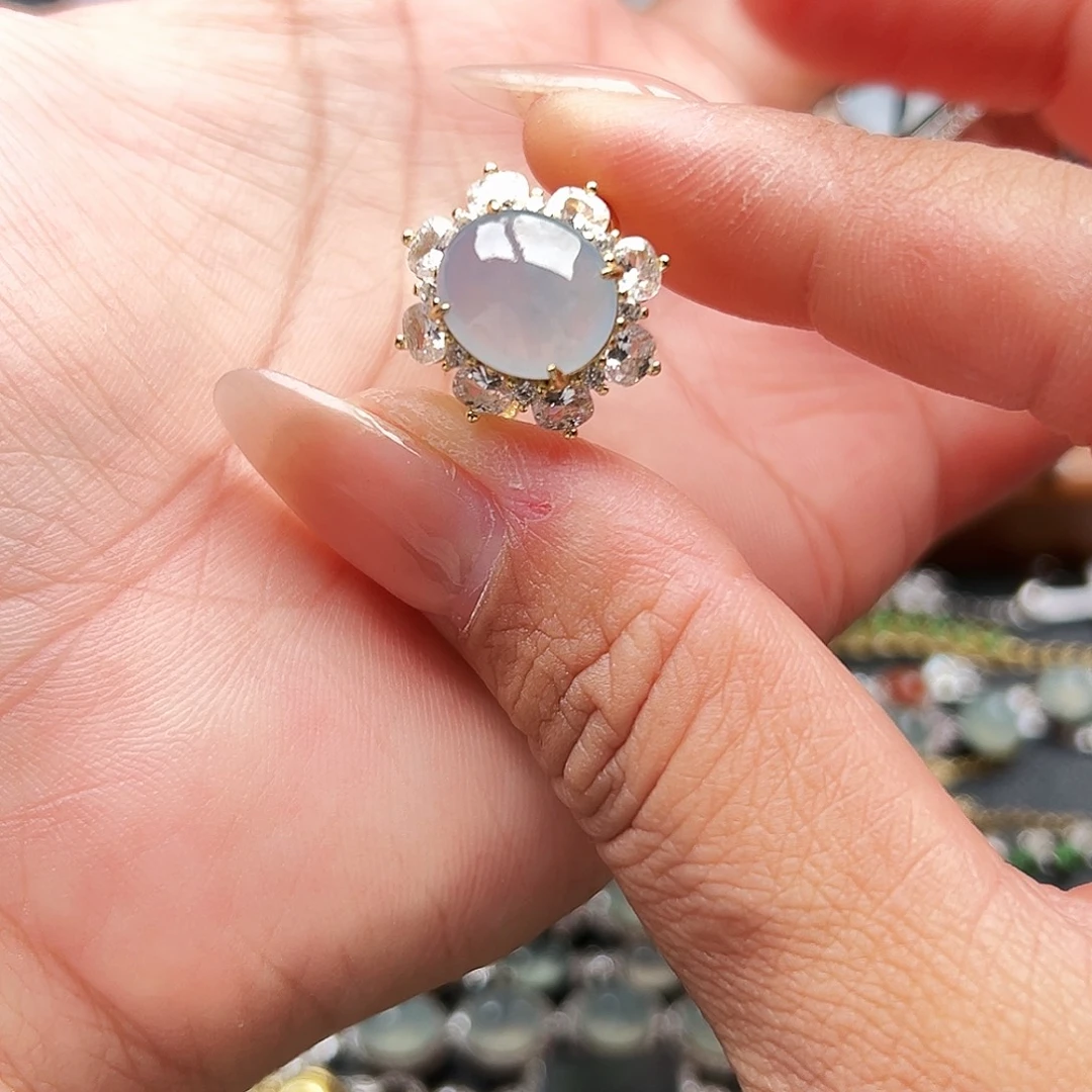 翡翠银S925镶嵌戒指缅甸天然A货翡翠戒指