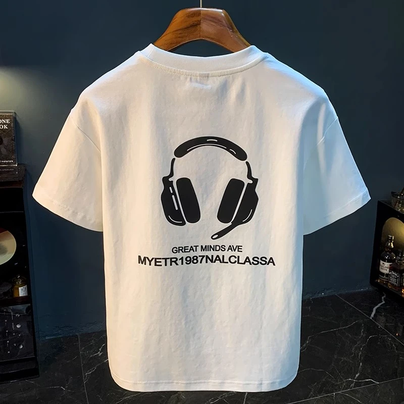 Moleubak 高端印花短袖T恤男士宽松新疆棉吸汗透气半袖汗衫白t恤