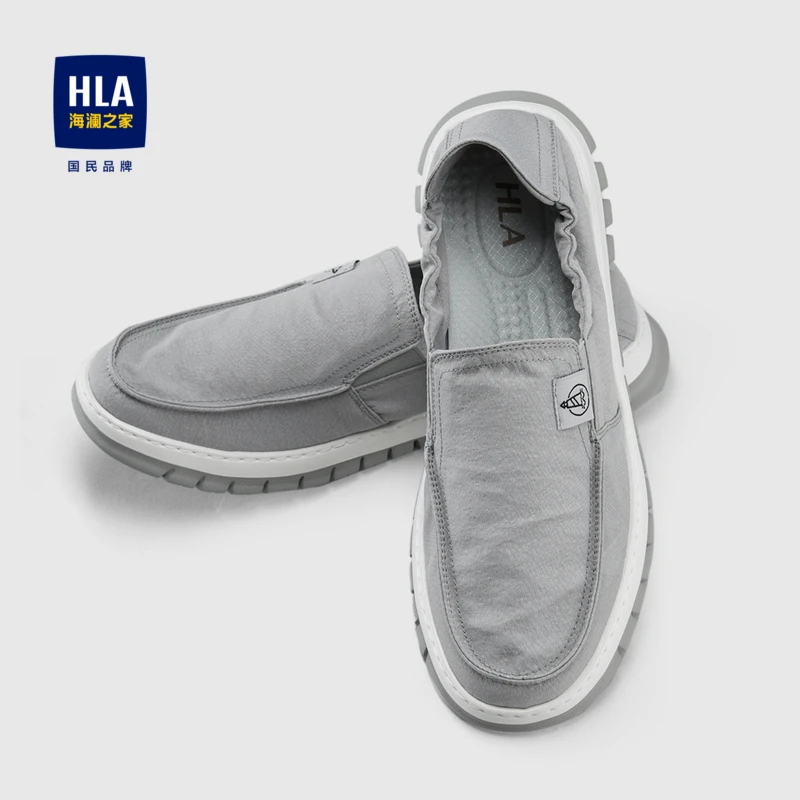 HLA/海澜之家一脚蹬休闲鞋图案织唛圆头橡胶底松紧鞋口鞋子
