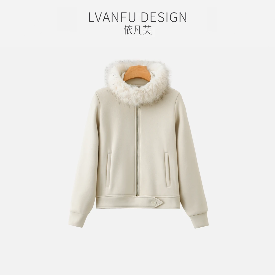 【依凡芙】设计师款冬季环保貉子毛毛领百搭显瘦修身外套JY1011A/ZK