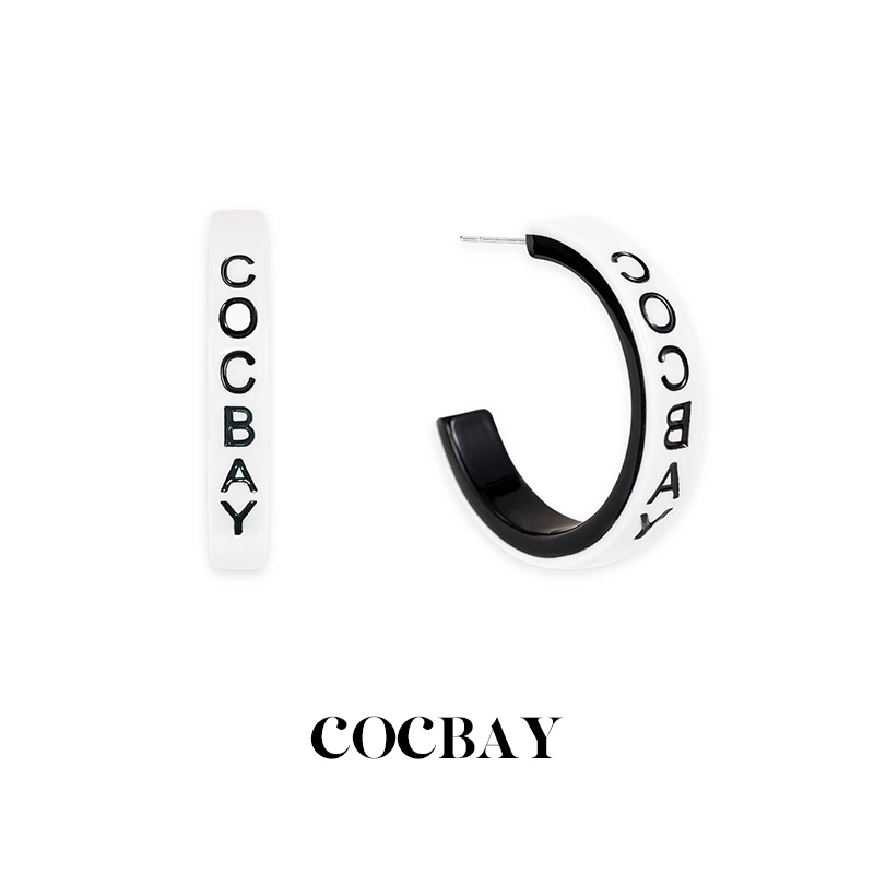 非金属树脂耳饰 COCBAY-字母双色小众设计树脂logo耳圈