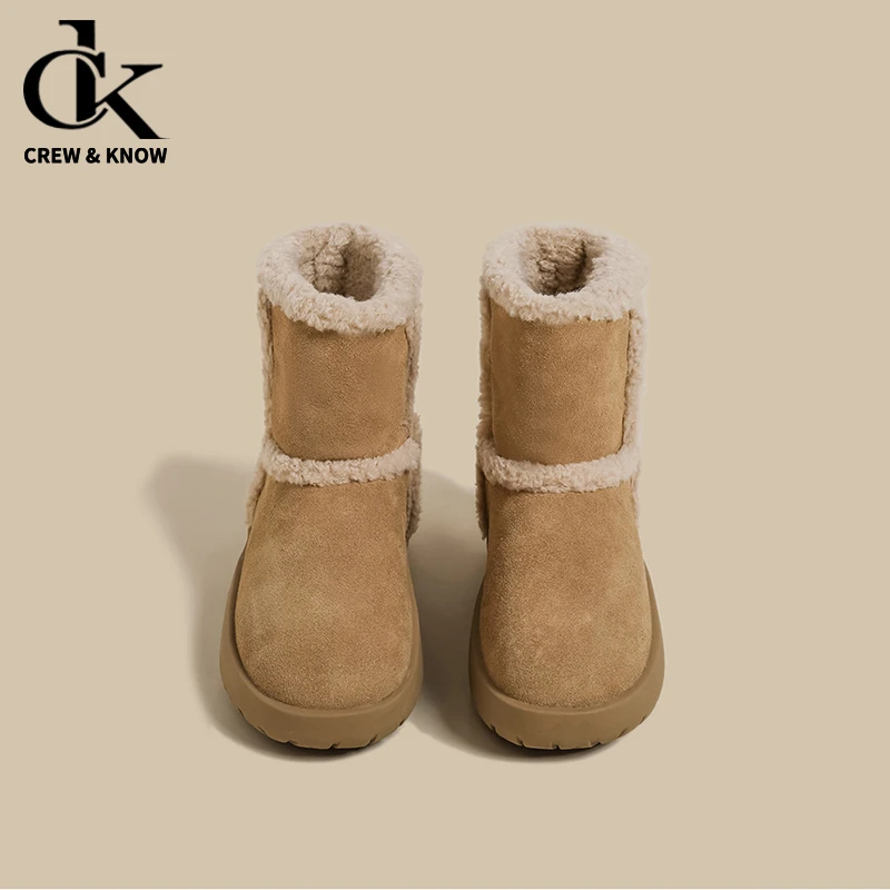 【Crew&Know官方正品】户外雪地靴女2025秋冬加绒保暖复古中筒靴