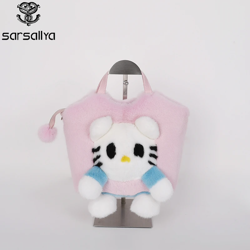 【饰你自制】KT手提包貂毛设计款大容量包女士毛绒斜跨包包托特包