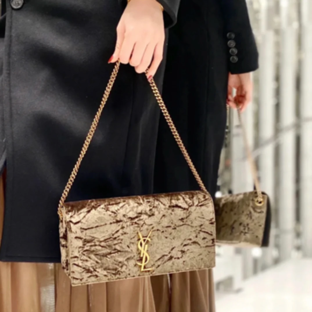 95新 YSL/圣罗兰 YSL近代款棕色丝绒单肩包