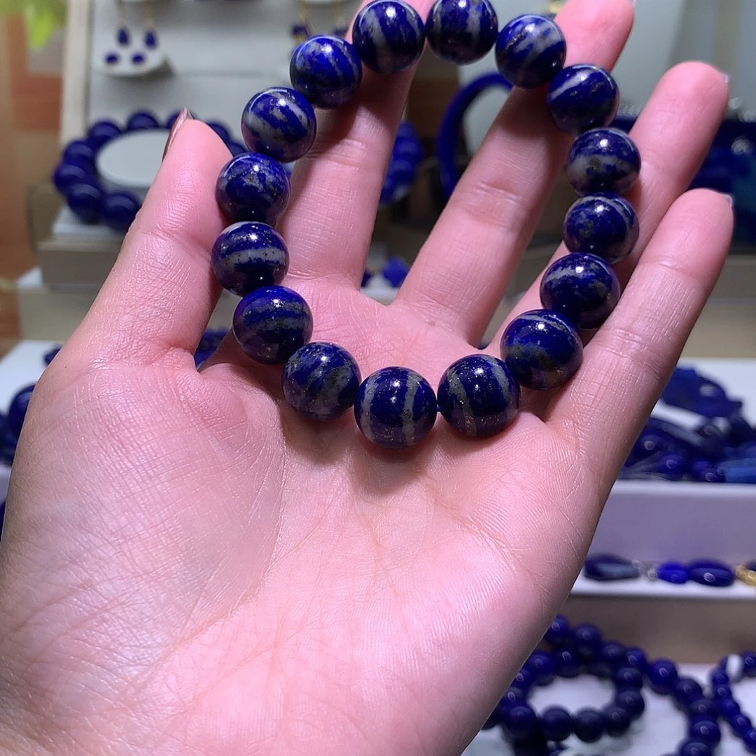 青金石未镶嵌天然原矿圆珠手串13m +