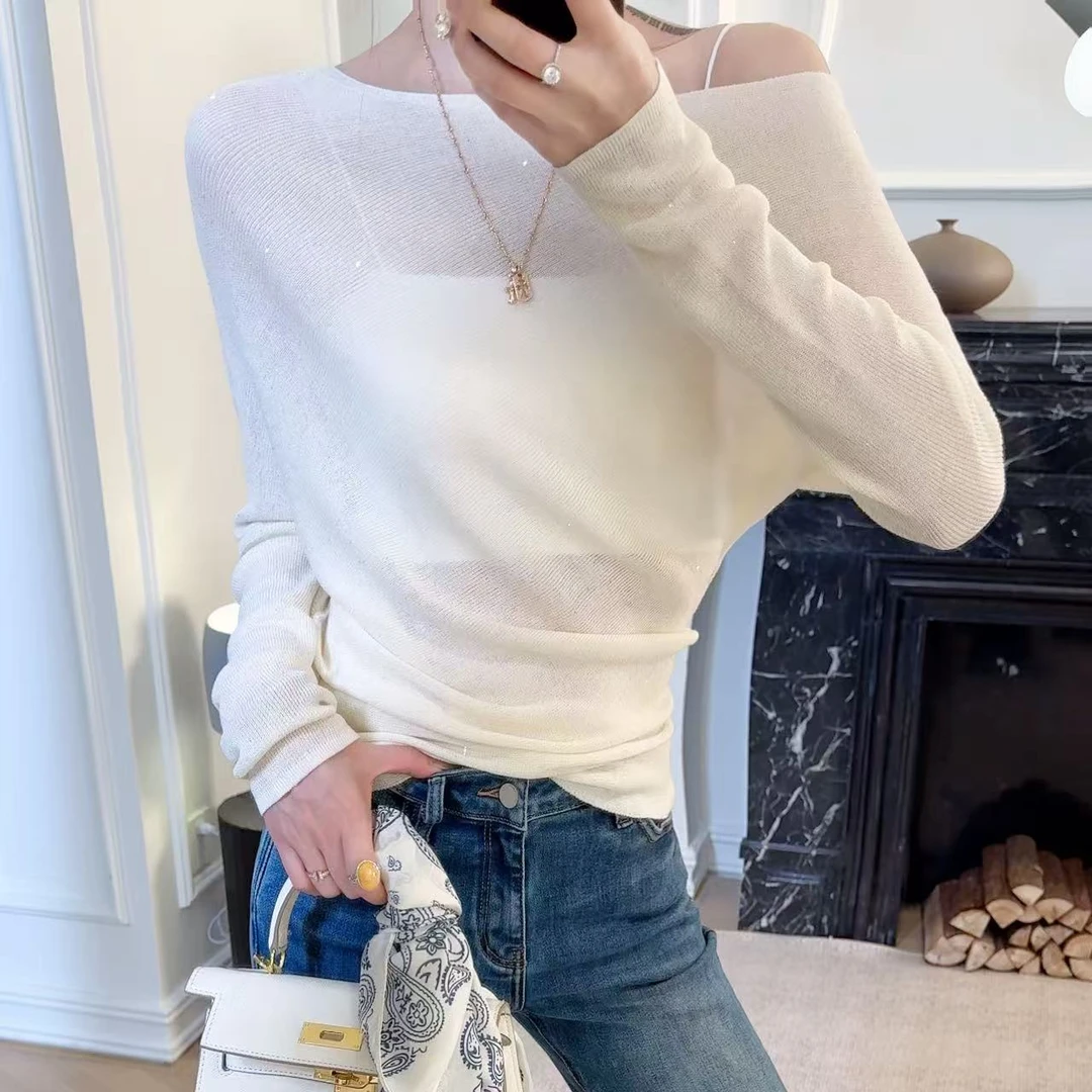 HNIH石艺2025春季新款高级感小闪片HS80127气质时尚蝙蝠长袖T恤