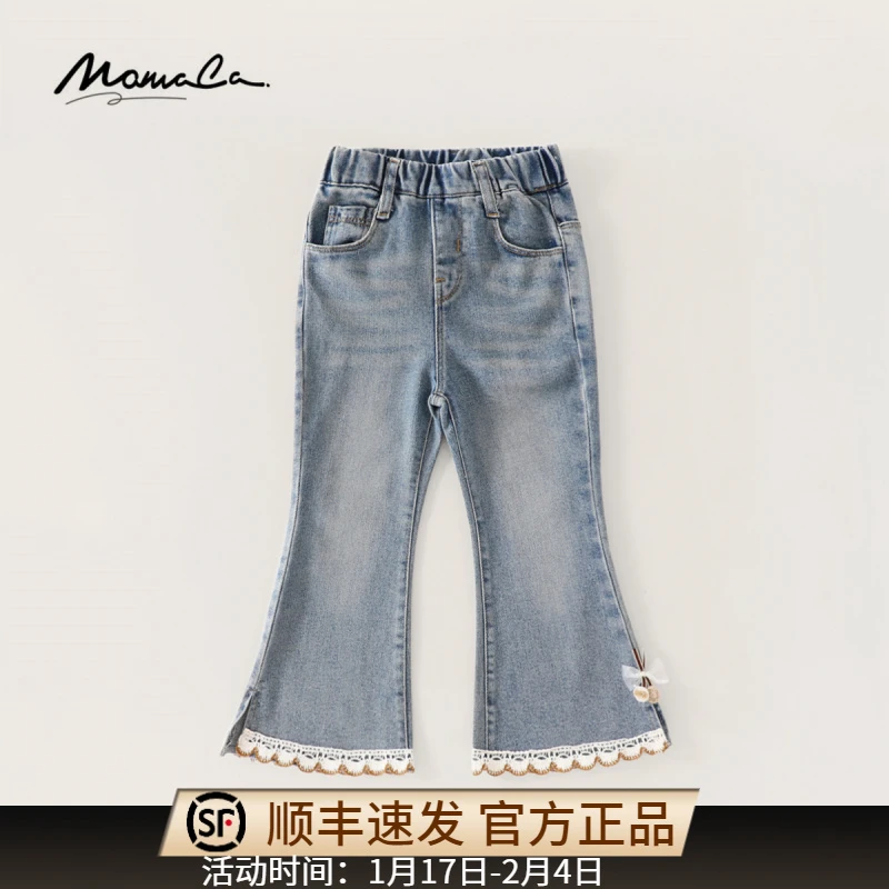 MOMOCO2025款春季女童甜美花边休闲百搭牛仔裤77580350004