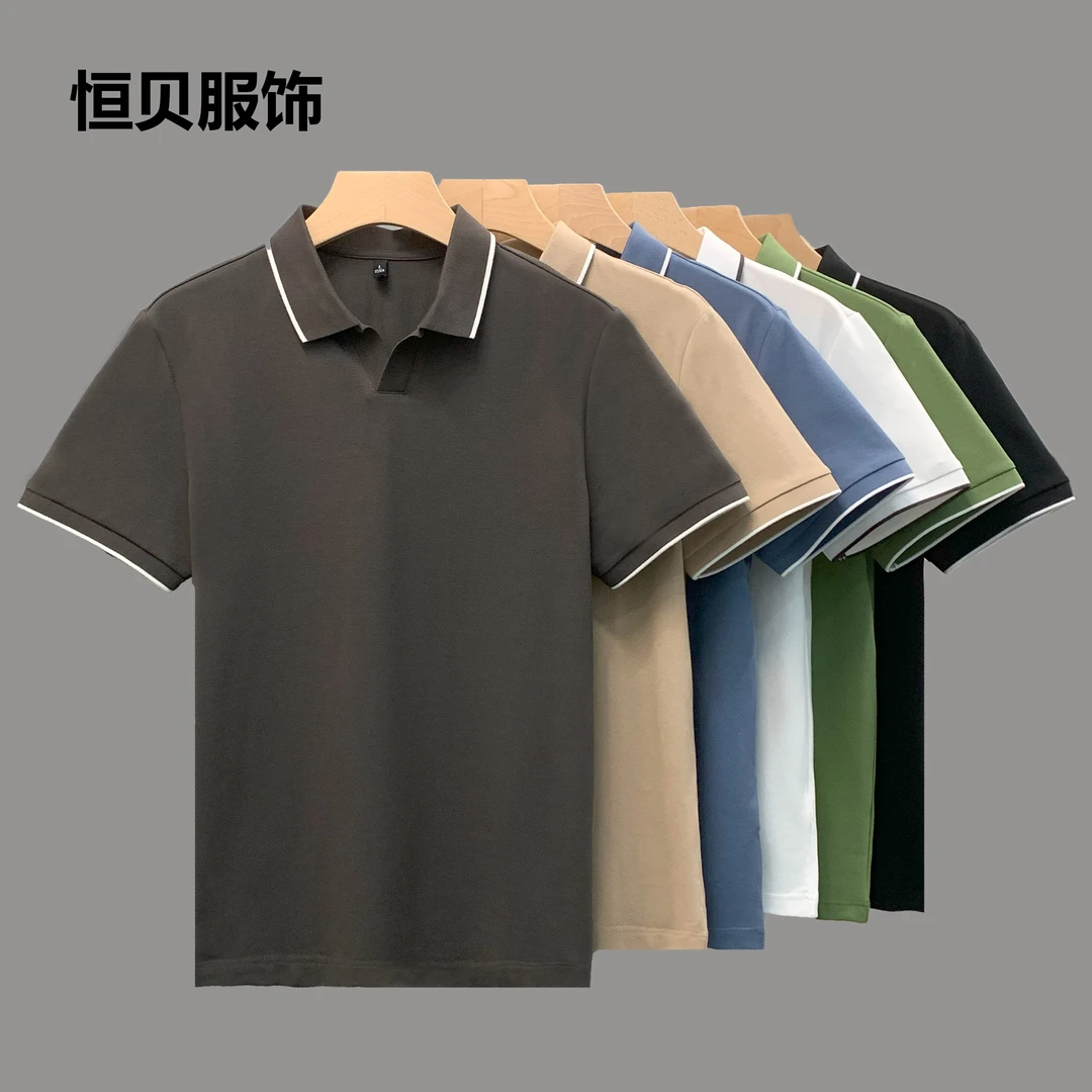 【bing哥哥】男士夏季无扣条纹商务Polo衫纯色短袖上衣