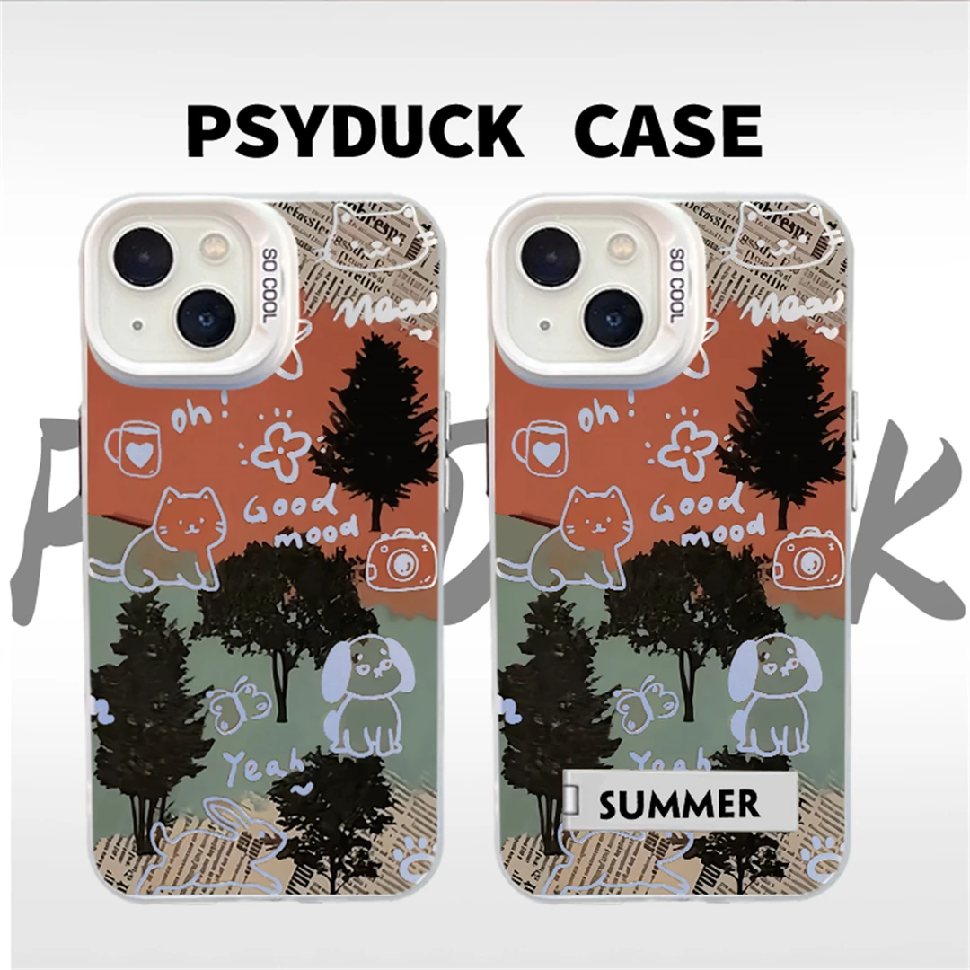 适用苹果华为一加小米ins风小动物组合彩银卡通动漫防摔手机壳