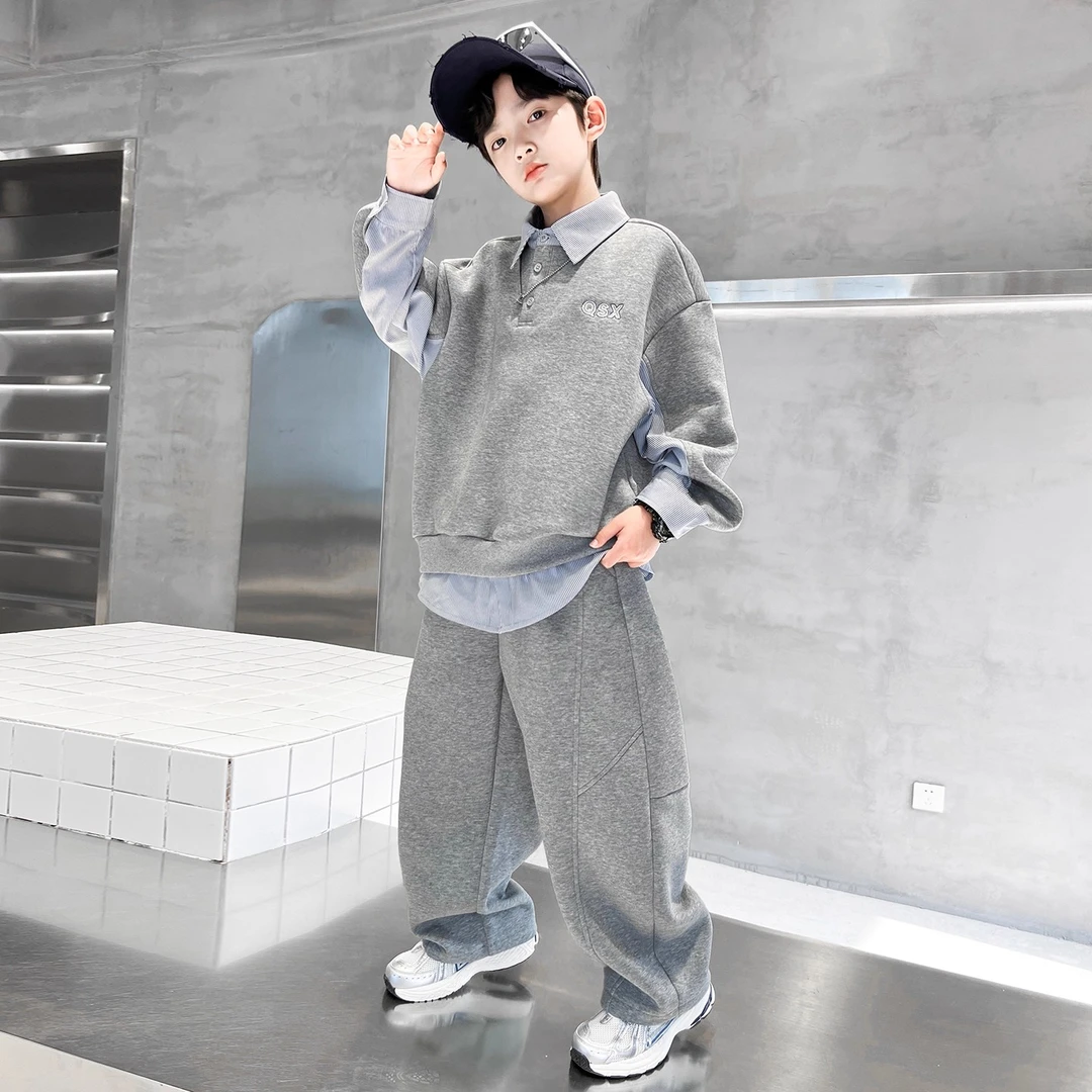 男童秋装套装2025新款秋季中大童男孩POLO衫运动服春秋洋气酷帅潮