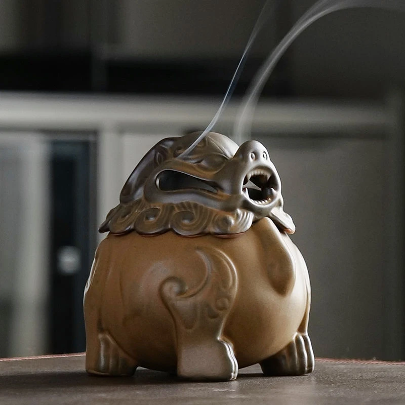 创意仿古狻猊盘香炉室内家用檀香炉陶瓷沉香熏香香薰炉茶道摆件