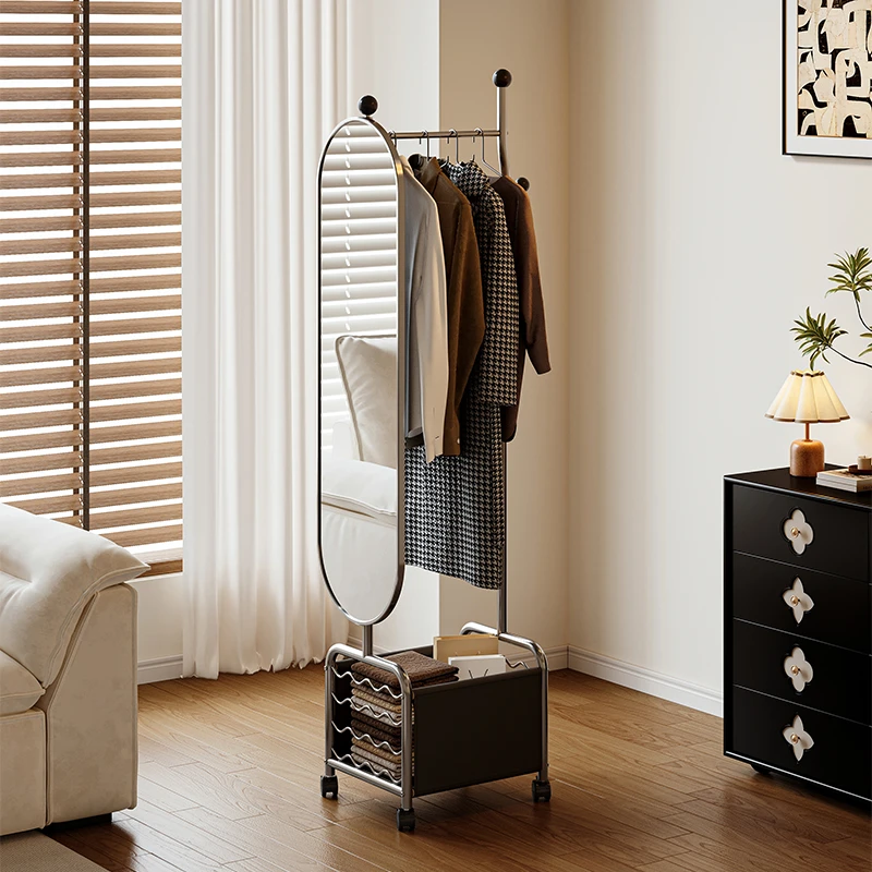 全身镜落地镜家用可移动旋转穿衣镜挂衣架一体卧室收纳衣帽架镜子