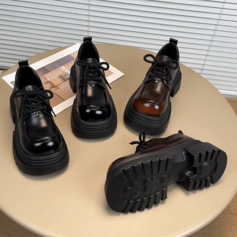 2025年春季新品乐福鞋厚底增高女单鞋皮鞋爆款时尚圆头百搭乐福鞋