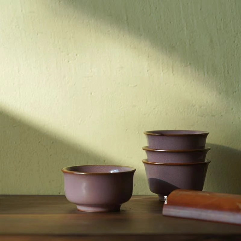 当代 震山堂汝窑豆沙红铁胎主人杯单个大号精致品茗杯礼盒装茶杯