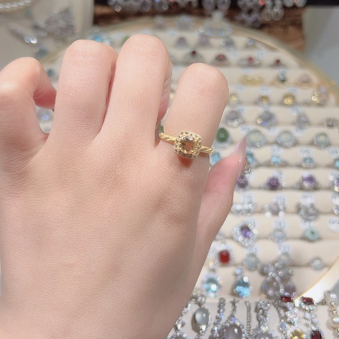 黄晶戒指银S925镶嵌