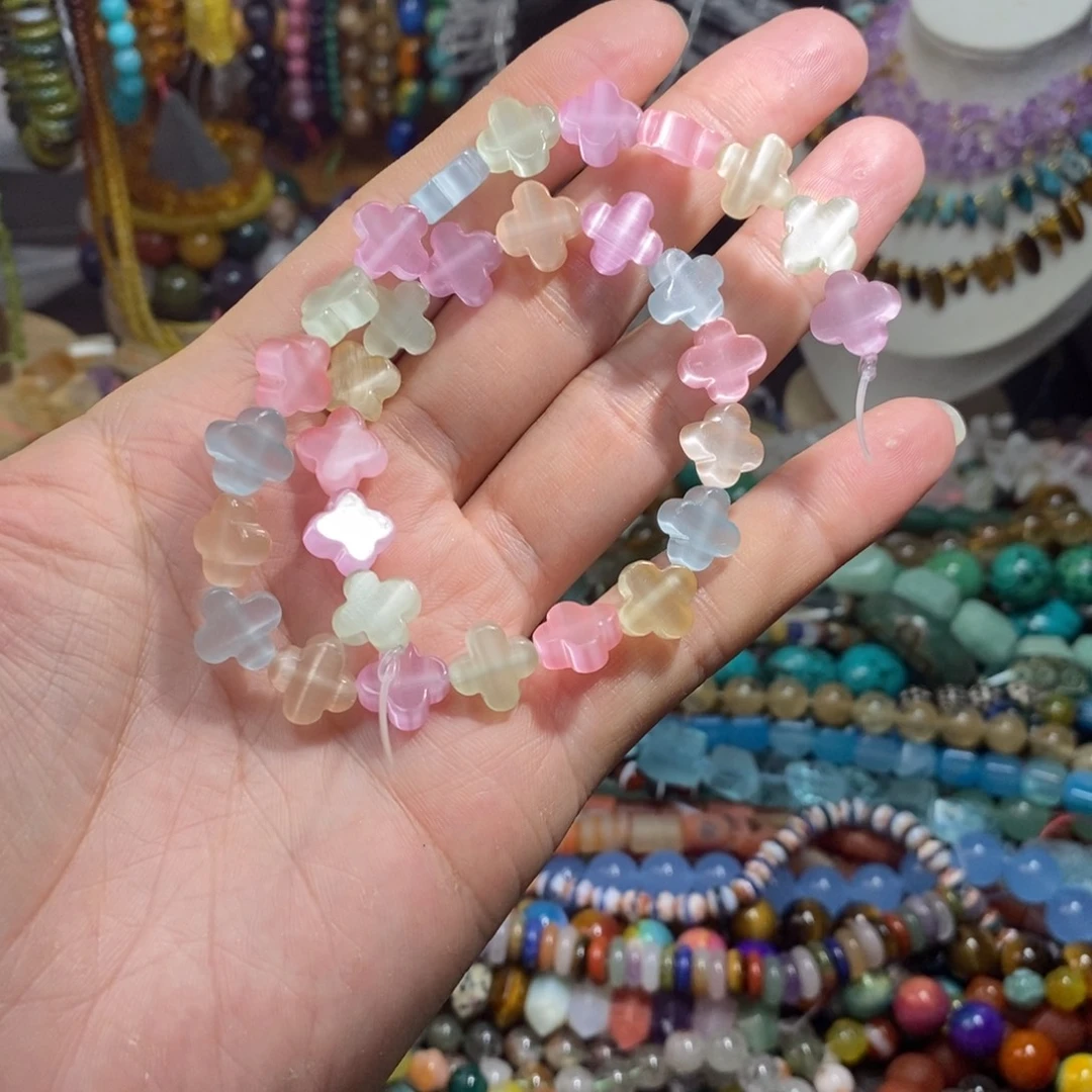 未镶嵌，猫眼马卡龙四叶草12mm，石英质玉