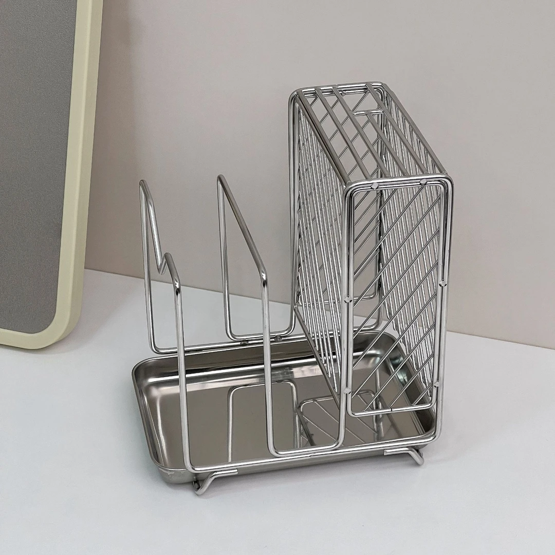 304不锈钢厨房刀架菜板架厨具收纳架带接水盘多功能置物架沥水架