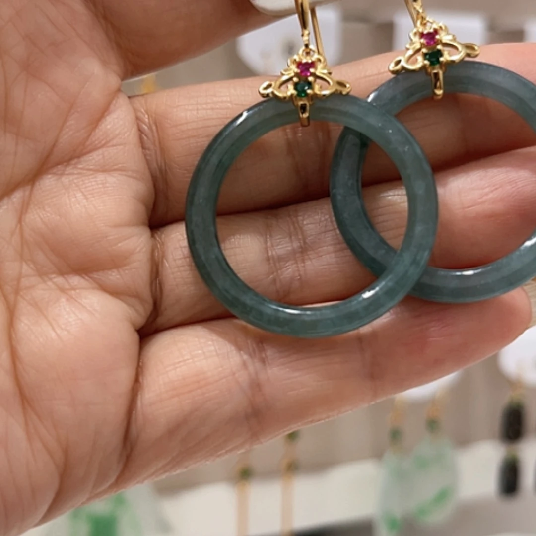 【闪购商品】翡翠耳饰银S925镶嵌翡翠耳坠
