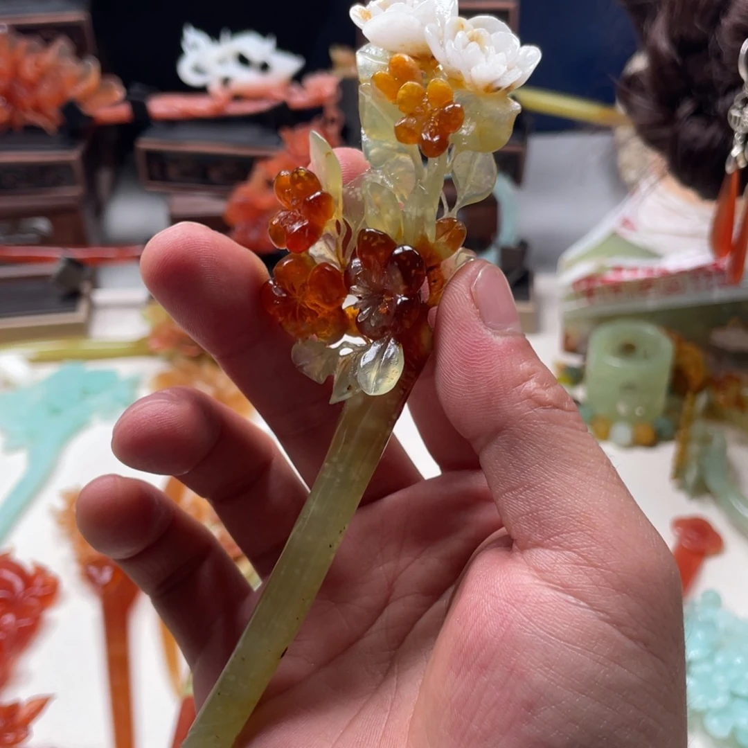 【闪购商品】蛇纹石玉发饰未镶嵌玖*