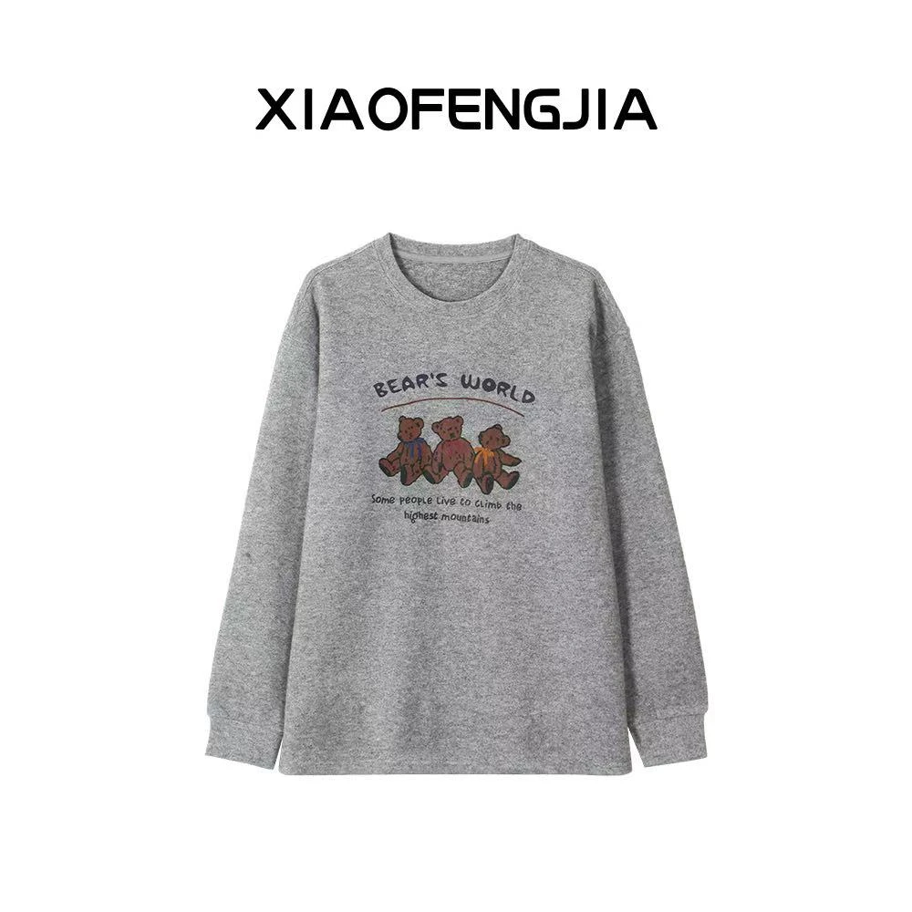 2024冬季新款【四季青小封家轻奢】简约百搭三只小熊T恤上衣8863870