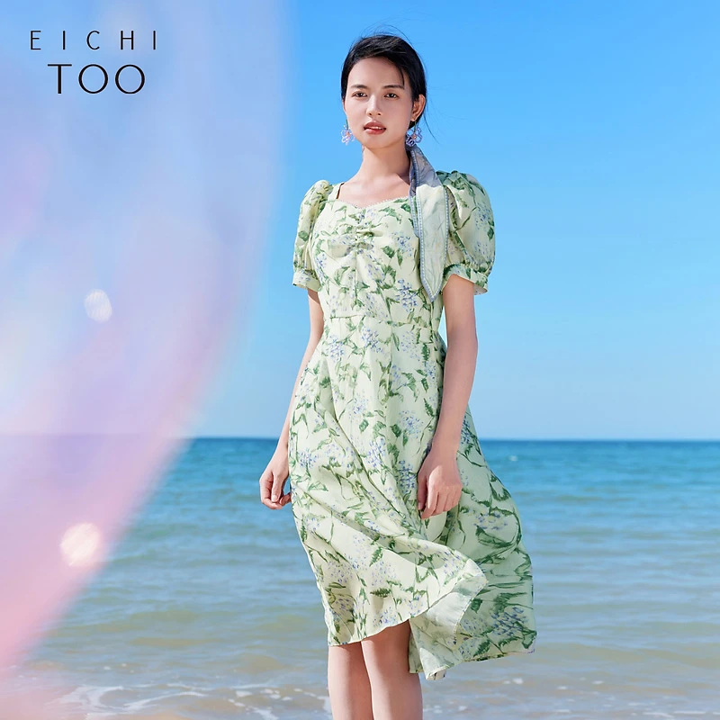 爱居兔夏季浪漫时尚优雅短袖连衣裙EQLBJ2N106A