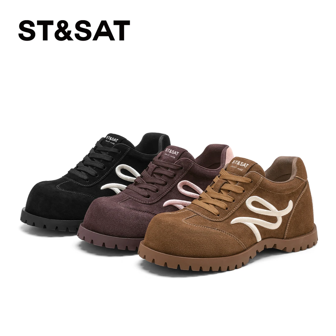 星期六大头复古绒面厚底德训鞋女2025秋季新款设计感拼色休闲女鞋