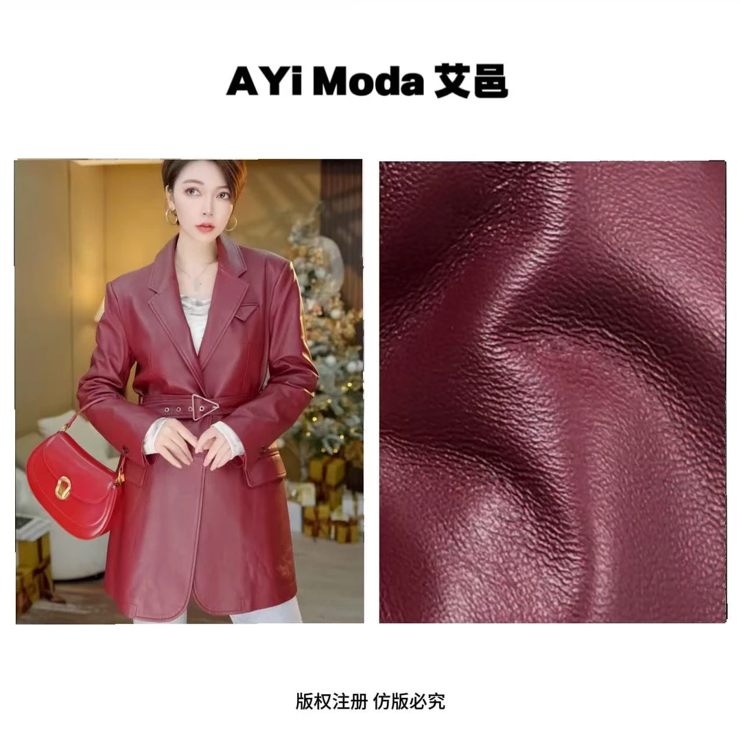艾邑A级进口头层绵羊皮春节新款时尚气质显瘦中长款真皮皮衣236