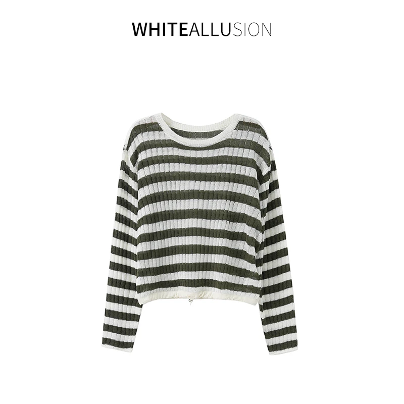 春款新品剧透！【25CS015】盐系条纹撞色针织镂空上衣