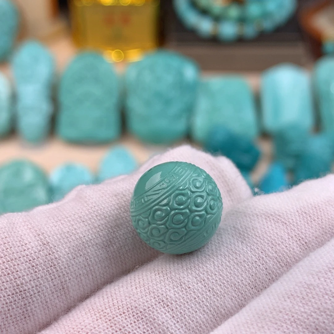 绿松石未镶嵌云纹圆珠卡14.5