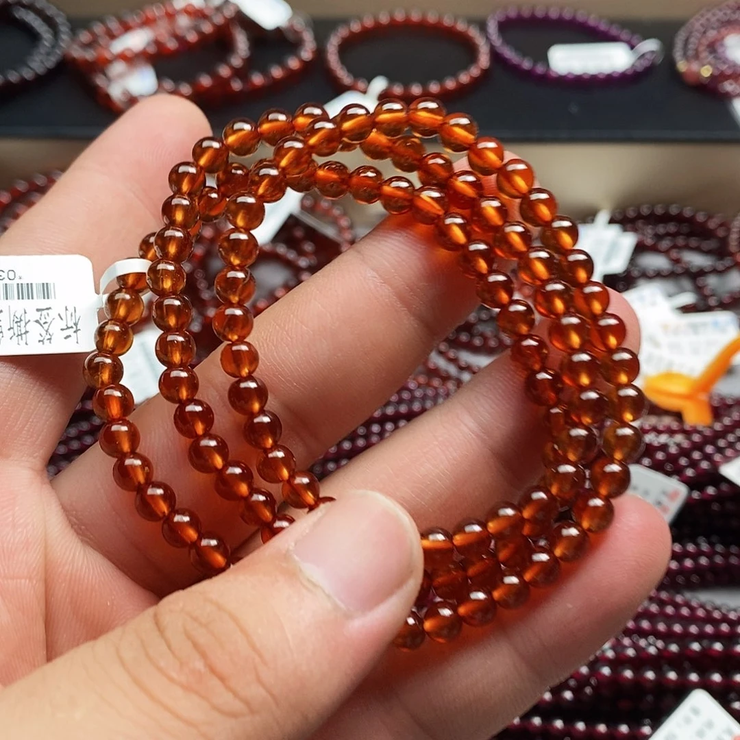 手链未镶嵌石榴石5mm9A净体橙色