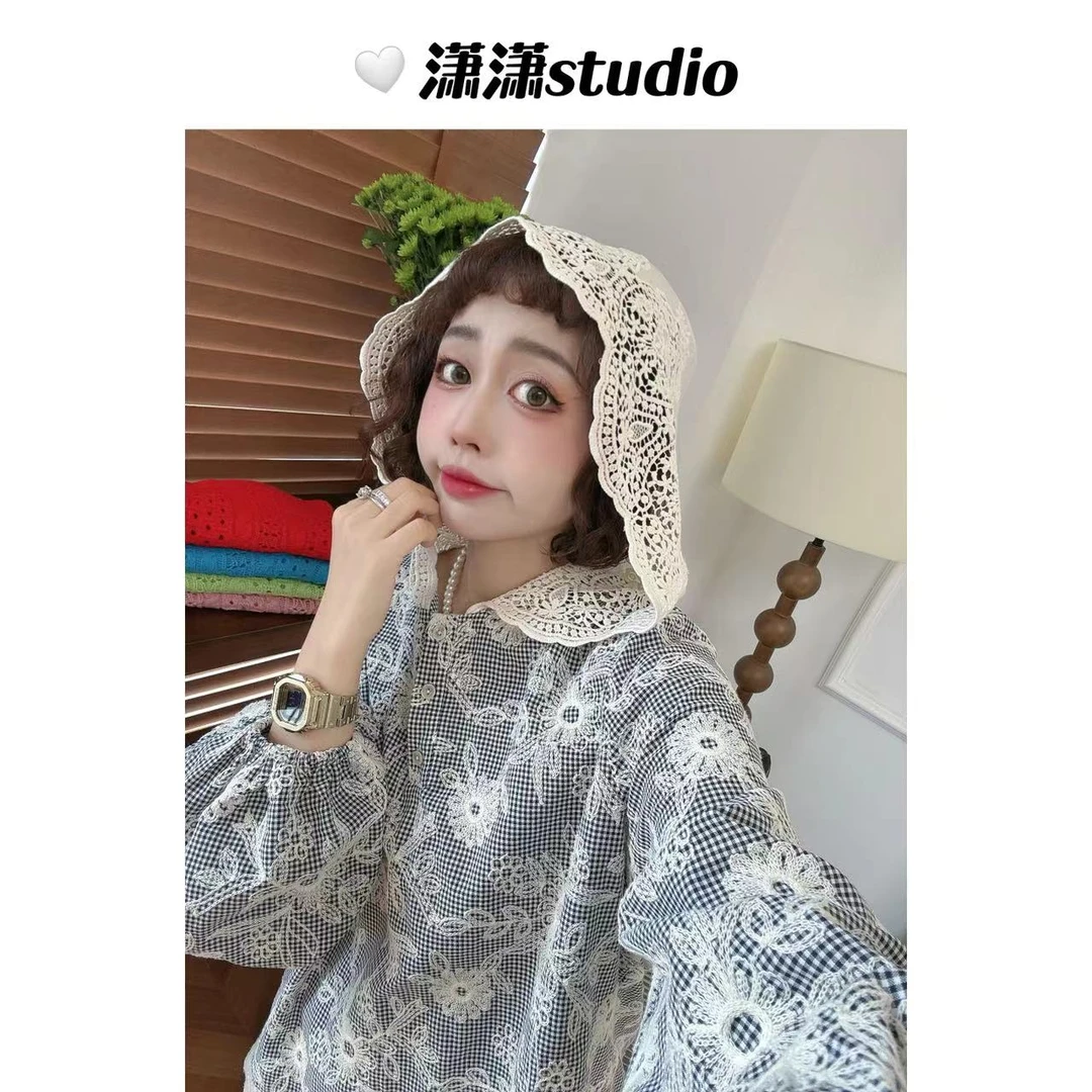 【玛德琳】【重工刺绣】潇潇重工刺绣面料大帽子泡泡袖韩版衬衣XM1085