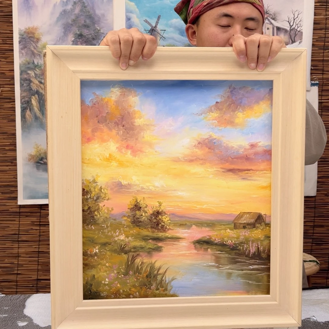 油画行路人小院绘画作品竞拍