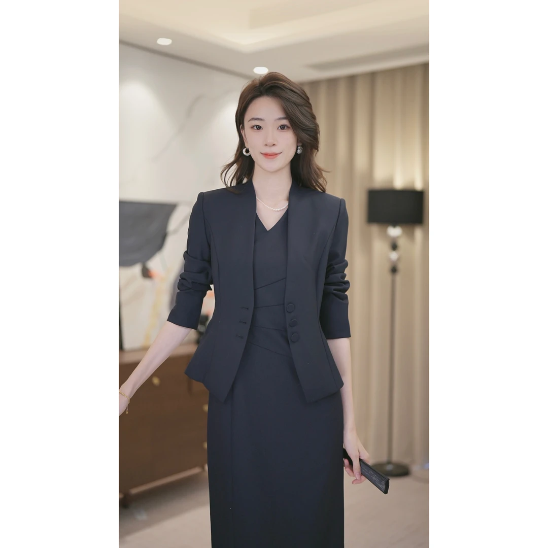 明日有雨| 西装套装裙女春秋2025新款气质减龄显瘦连衣裙两件套