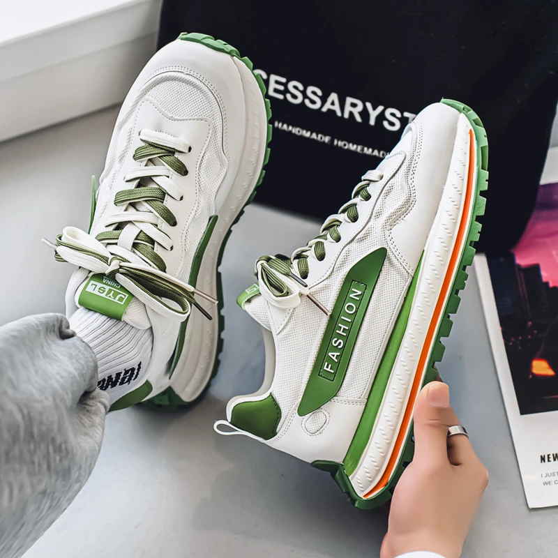 夏季男鞋2025新款网布透气休闲运动男鞋软底增高轻便潮流老爹鞋男