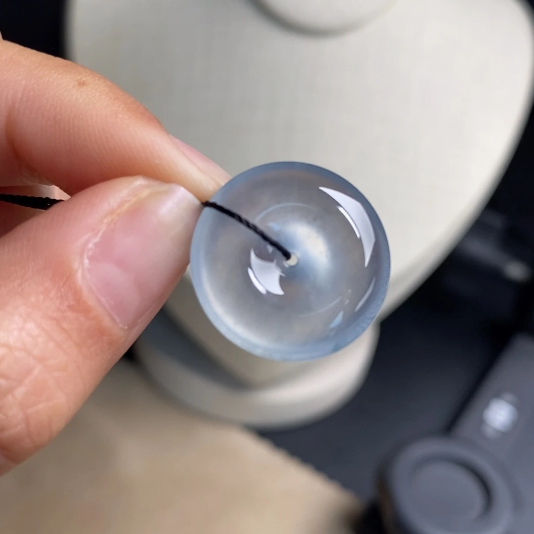 翡翠未镶嵌颈饰玻璃高冰淡蓝仙气十足冰透水润炸光平安扣