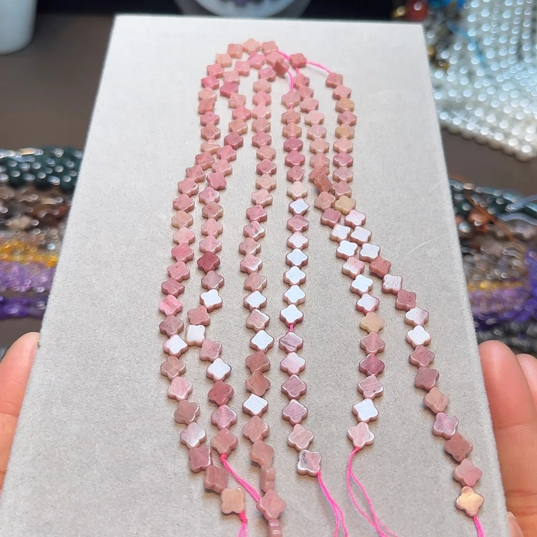 玛瑙/玉髓合金珠宝半成品红木纹四叶草一条7mm