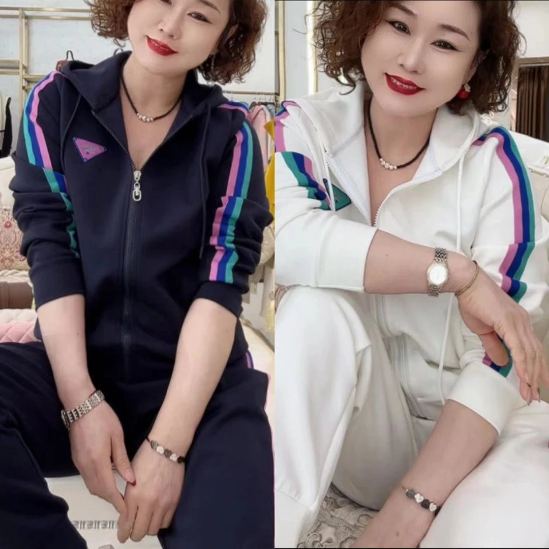 春季连帽休闲百搭时尚显瘦拼色套装