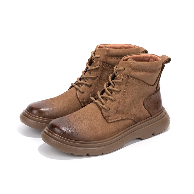 秋冬新款男靴英伦风素面马丁靴厚底短靴高帮防滑百搭男鞋7860-1