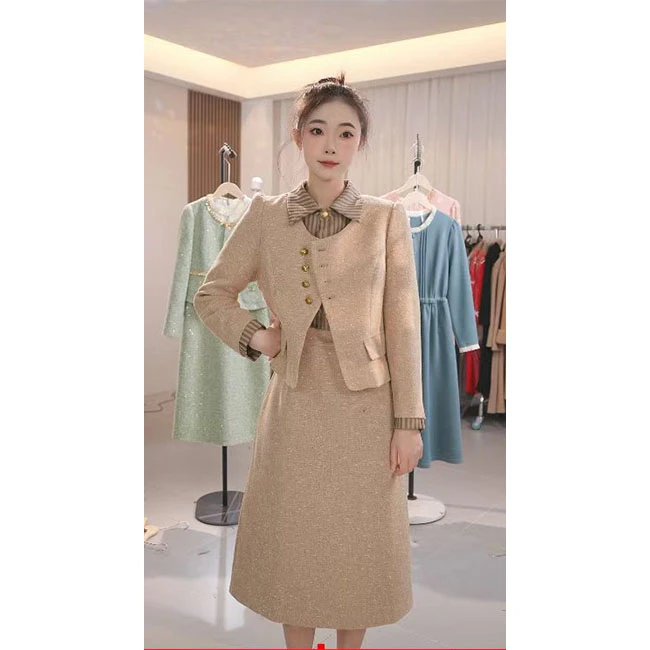 L644 气质名媛穿搭小香风2025年春季新款洋气减龄显瘦遮肉套装裙