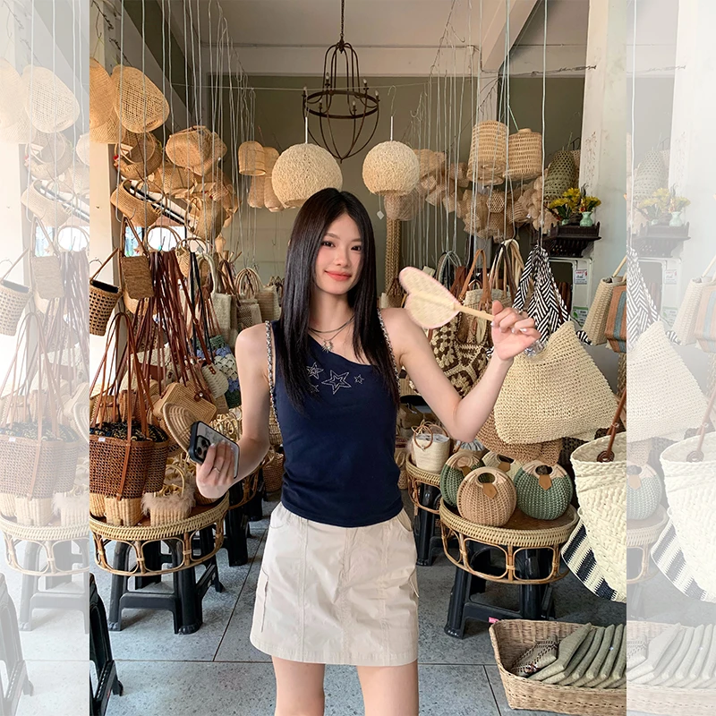 大耳朵lumoder 蓝色星星烫钻短袖T恤女D5T1726