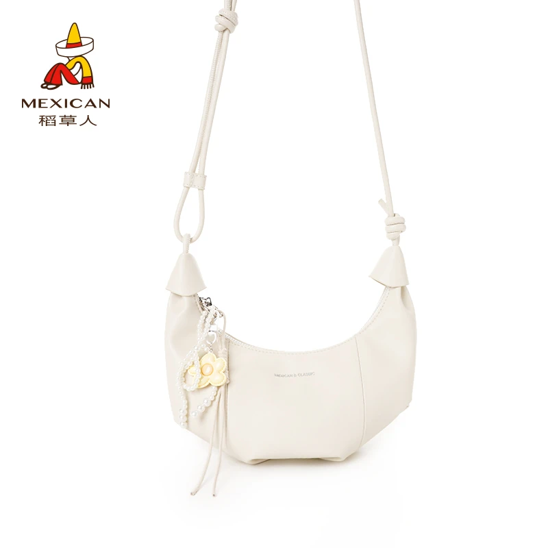 稻草人2025新款牛角腋下包单肩斜挎包绳结水饺包高级感通勤休闲