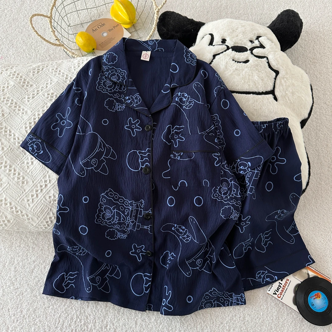 男生夏季睡衣女短袖短裤卡通可爱家居服学生宿舍ins风两件套