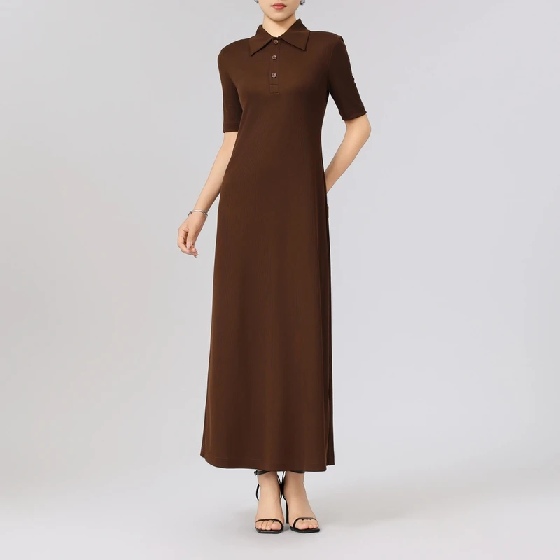 AMASS/阿玛施 新款时尚百搭显瘦垂坠感中长款衬衫领连衣裙550030