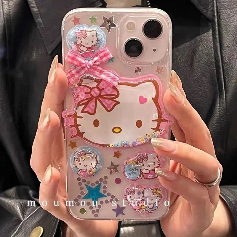 可爱蝴蝶结流沙星星Kitty猫适用苹果151416promax手机保护壳iPhon
