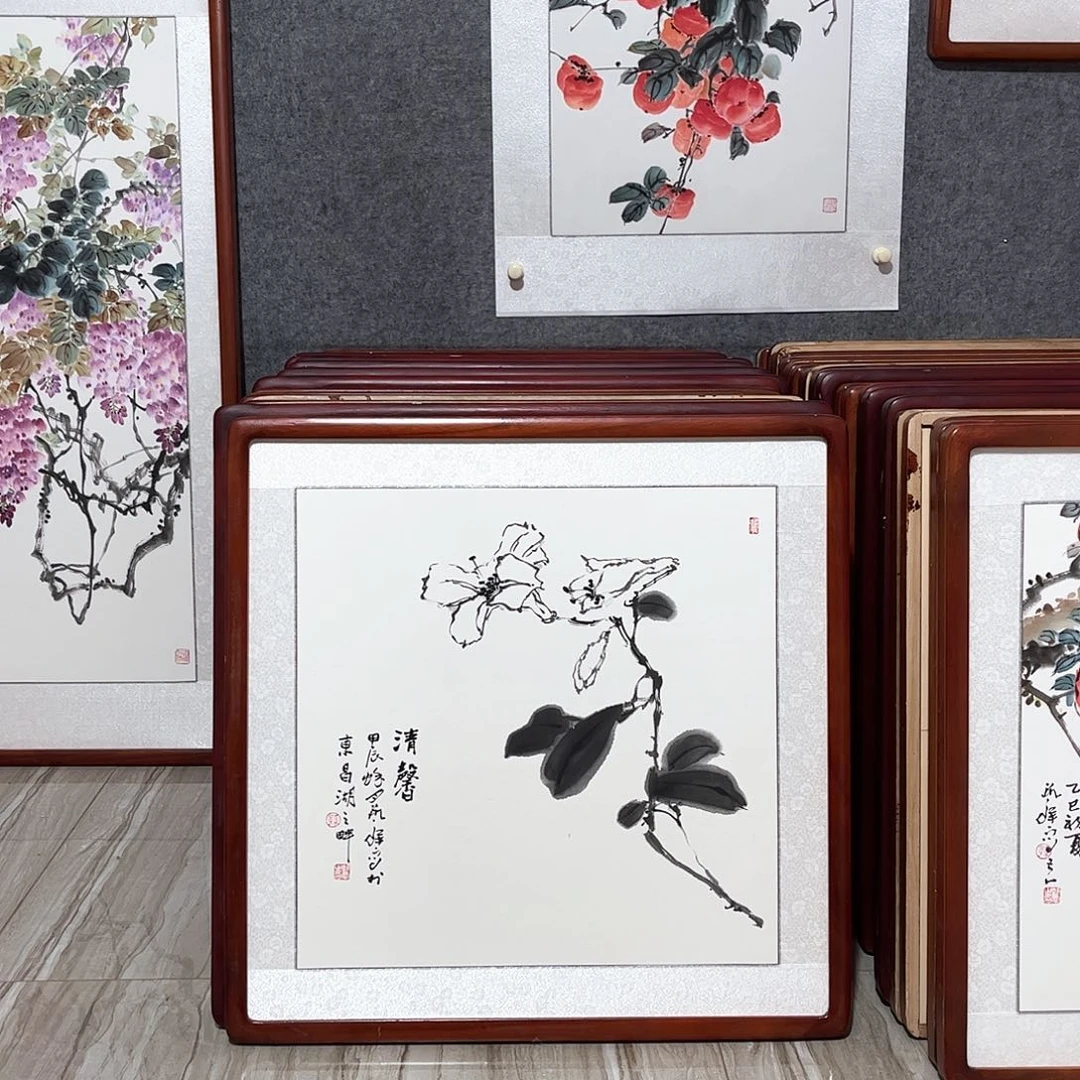 国画书画作品带框63×63