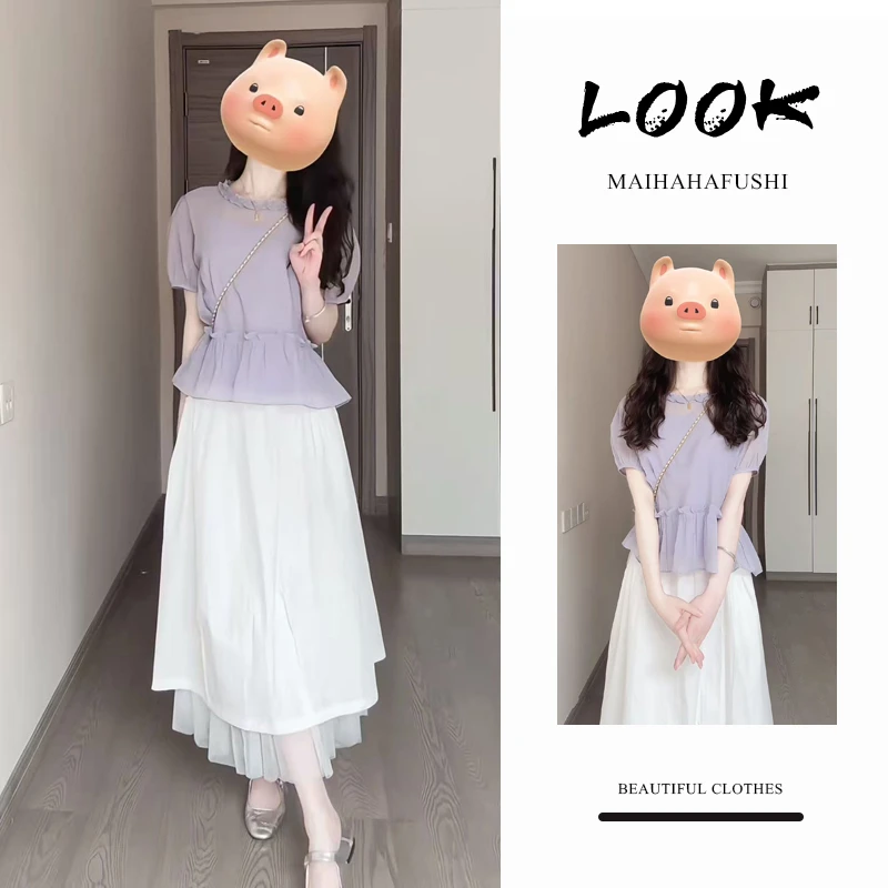 夏季时尚一整套女装2025新款爆款甜美可爱上衣高腰半身裙两件套