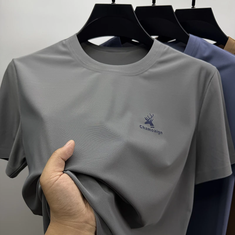 CATIA SELI高端滑料印花冰爽丝短袖T恤男士圆领夏季休闲百搭半袖