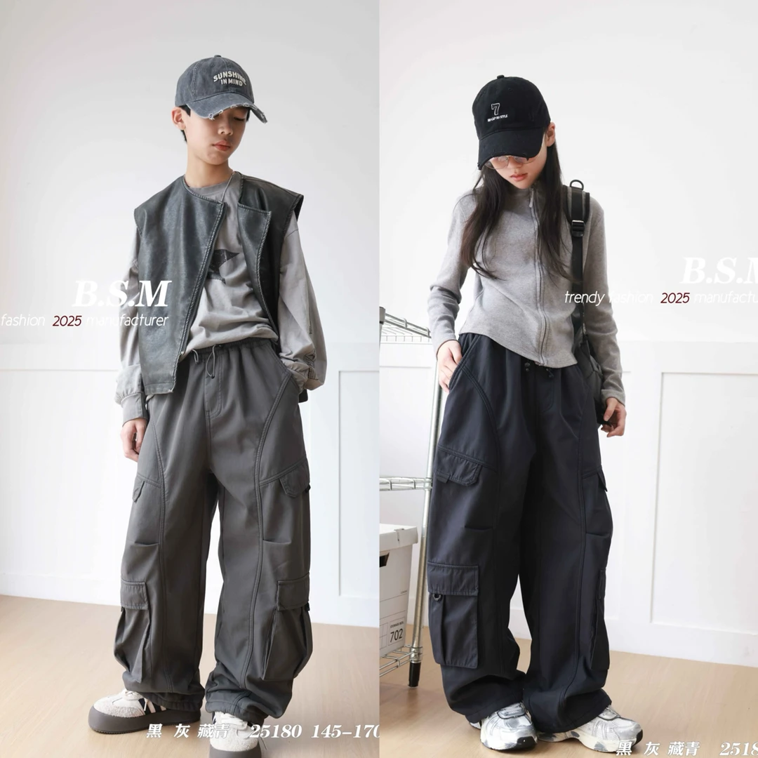 工装裤秋冬加绒加厚中大童一体绒25180长裤男童女童洋气休闲保暖