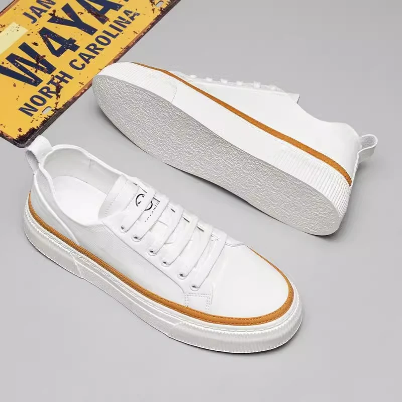 英伦小白鞋男款春秋透气软底休闲板鞋时尚白色鞋子百搭内增高男鞋